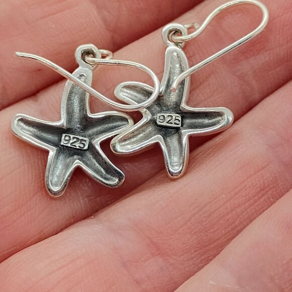 Sterling Silver Starfish Earrings With Abalone Inlay Star Dangle - Picture 3 of 3